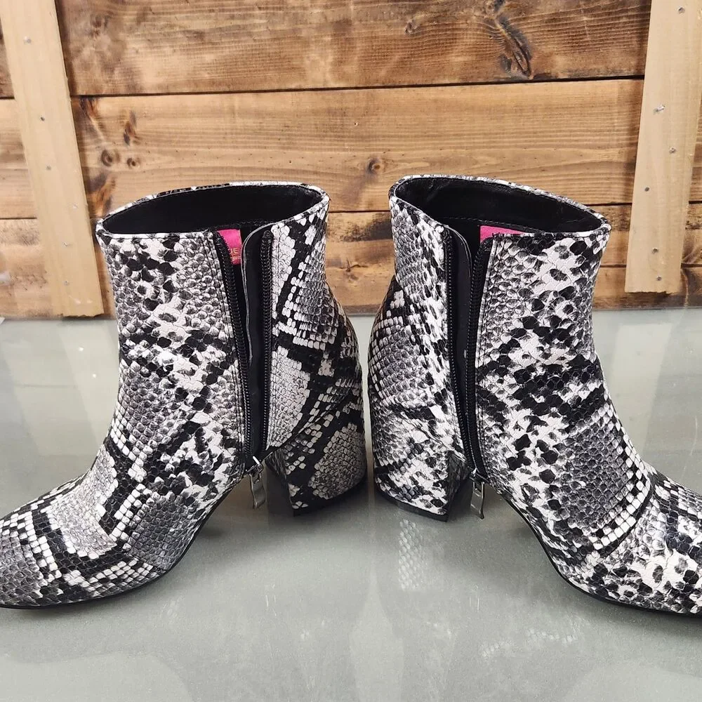 Catherine Malandrino Snakeskin Ankle Boots Womens 6 Block Heel Zip Booties - Picture 6 of 15